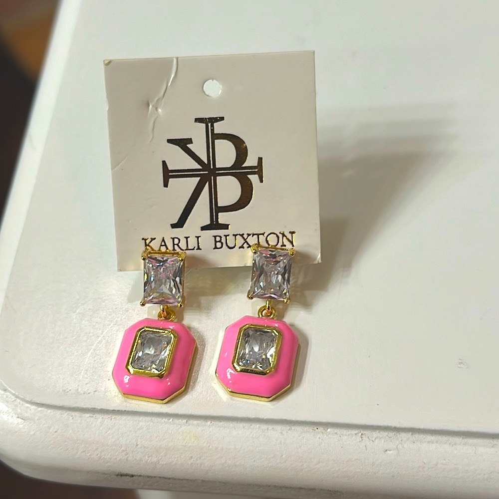 NWT Karli Buxton Gem Drop Earrings Pink & Gold
